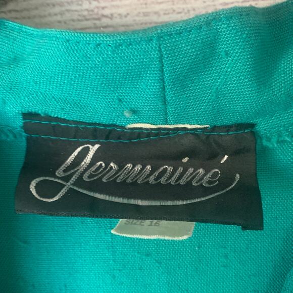 Vintage Germaine Teal Green Dress with Belt Short Sleeves 70s 80s Size 16 - Picture 12 of 14